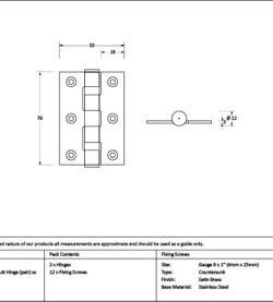 From The Anvil Satin Brass 3" Ball Bearing Butt Hinge (Pair) ss - Image 2