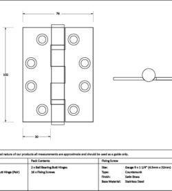 From The Anvil Satin Brass 4" Ball Bearing Butt Hinge (Pair) ss - Image 2