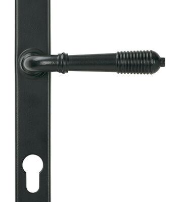 From The Anvil Matt Black Reeded Slimline Lever Espag. Lock Set
