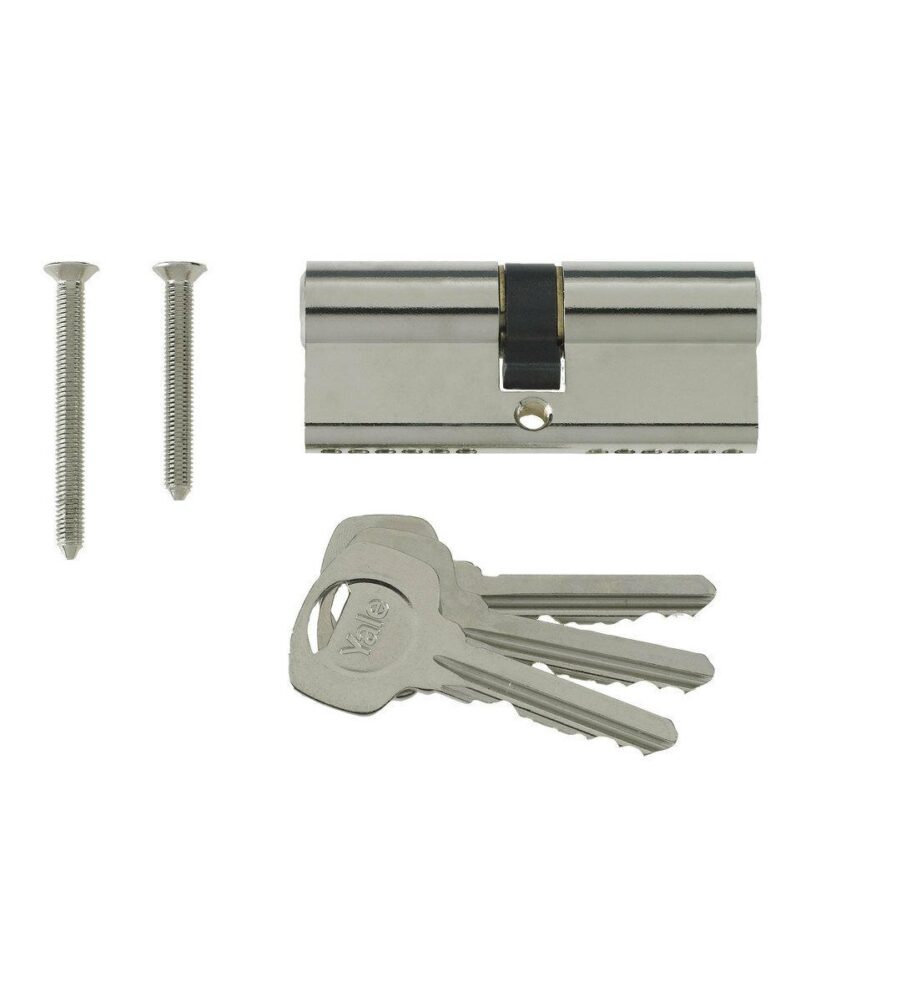 Yale 6 Pin Euro Profile Cylinder Lock Nickle 45/45 (90mm) c/w 3 Keys