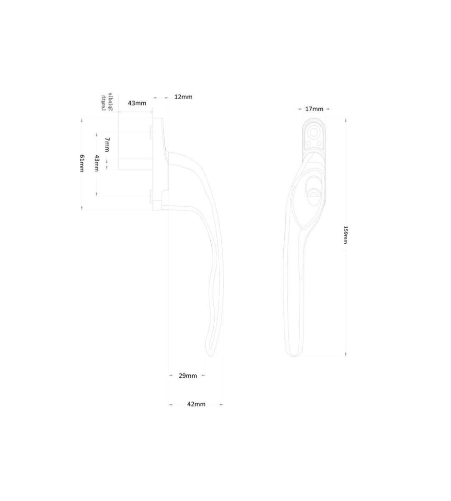 Endurance MK3 White Left Hand 43mm Spindle Window Handle - Image 4