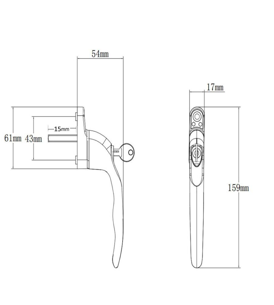 Endurance MK3 Black - Inline 15mm Spindle Window Handle - Image 4