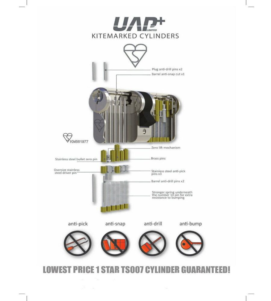 UAP Anti Snap Keyed Alike 45/50 (95mm Overall) Euro Profile Nickle Cylinder (pai - Image 2