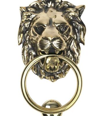 From The Anvil Aged Brass Lion Head Door Knocker
