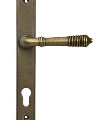 From The Anvil Burnished Brass Reeded Slimline Lever Espag. Lock Set