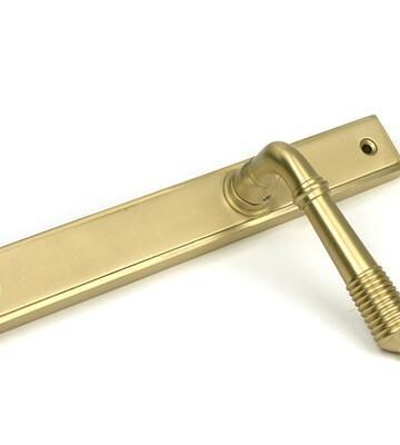 From The Anvil Satin Brass Reeded Slimline Lever Latch Set