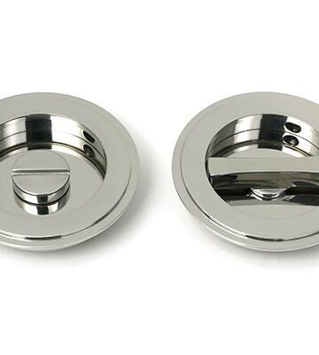 From The Anvil Polished Marine SS (316) 75mm Art Deco Round Pull – Privacy Set