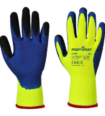 Portwest A185 Cold 7 Latex Crinkle Finger Dipped Glove – Yellow/Blue