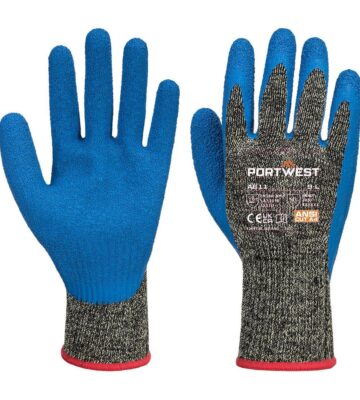 Portwest A611 Cut D10 Latex Aramid Glove – Black/Blue