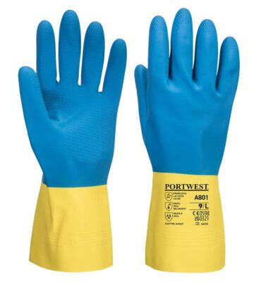 Portwest A801 Chem 300 Latex Double Dipped Gauntlet – Yellow/Blue
