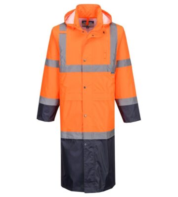 Portwest H446 Hi-Vis Contrast Raincoat 122cm – Orange/Navy