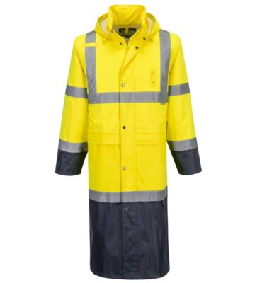Portwest H446 Hi-Vis Contrast Raincoat 122cm – Yellow/Navy